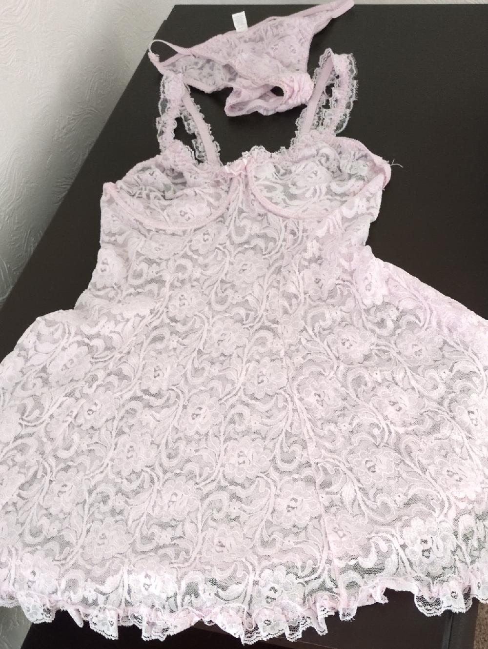 Delicate Pink Lace Chemise Set